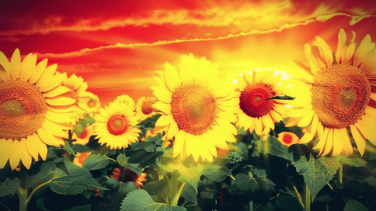 盛开的向日葵在夕阳的背景视频下载