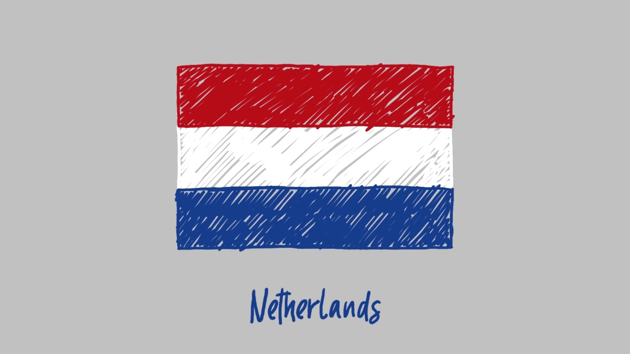 荷兰国旗标记白板或铅笔彩色素描循环动画视频下载