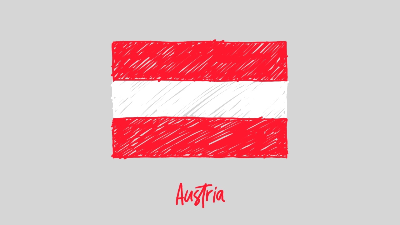 奥地利国旗标记白板或铅笔彩色素描循环动画视频下载