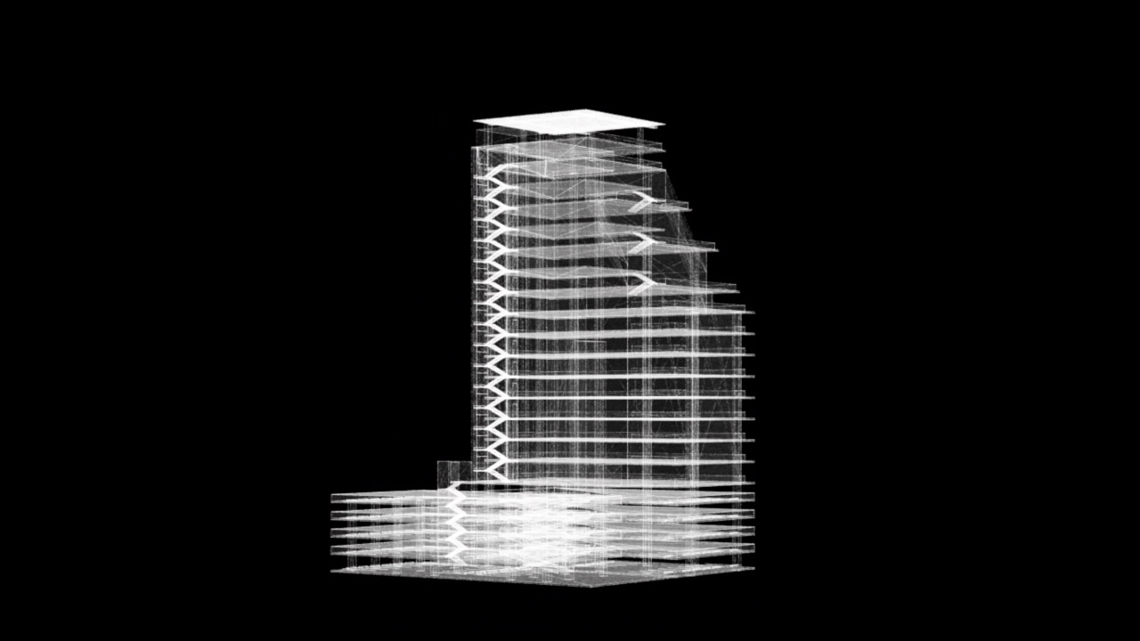 旋转的全息数字抽象建筑视频下载