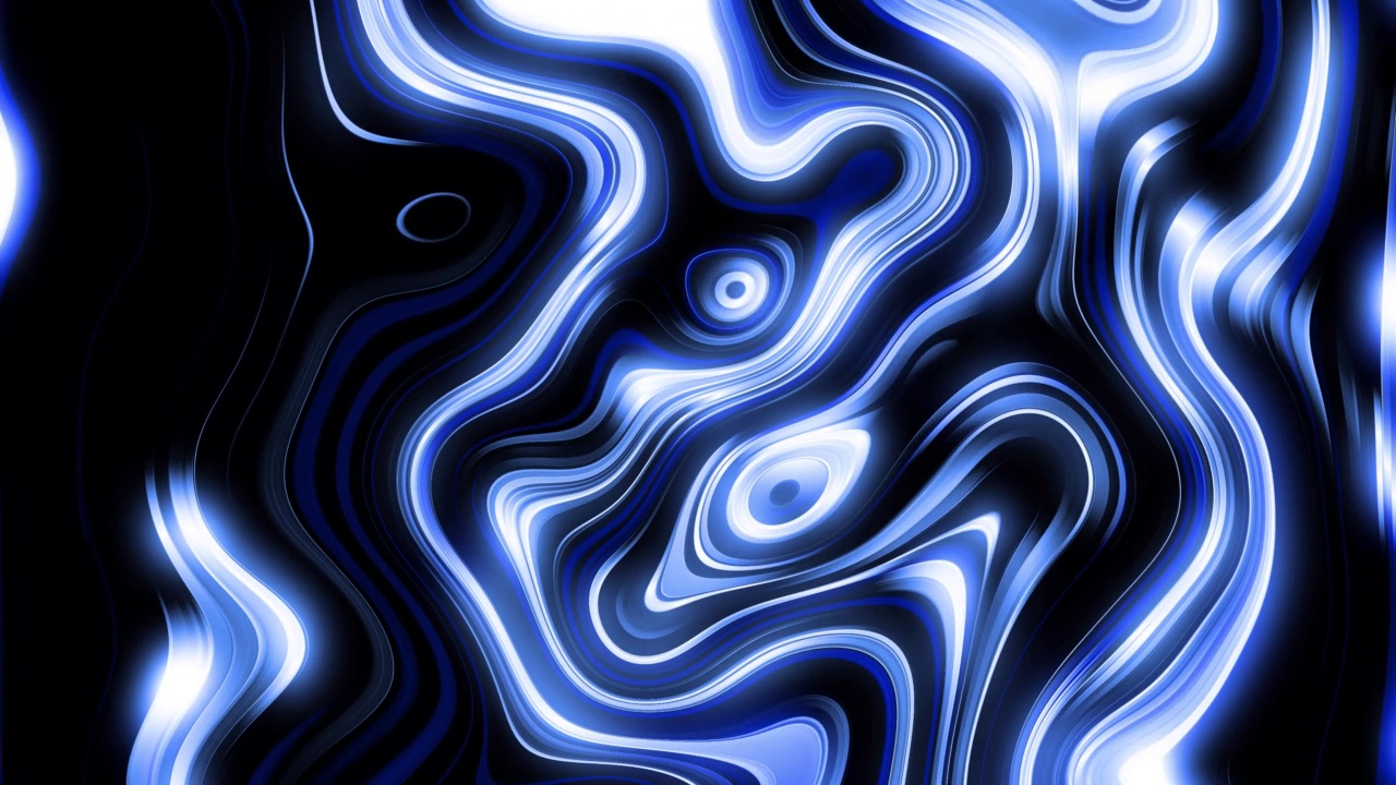 抽象时尚的蓝色彩色辉光漩涡光泽液体光滑波浪背景视频素材