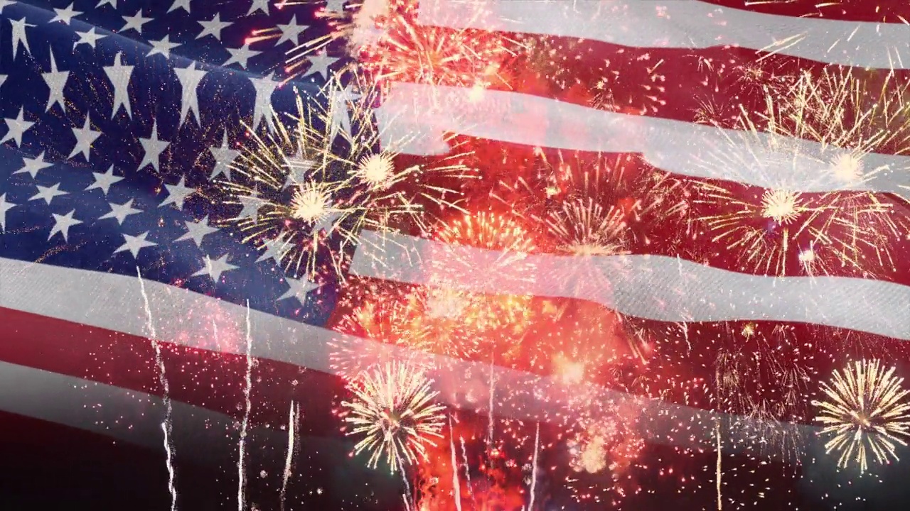 7月4日烟火背景是美国国旗视频素材