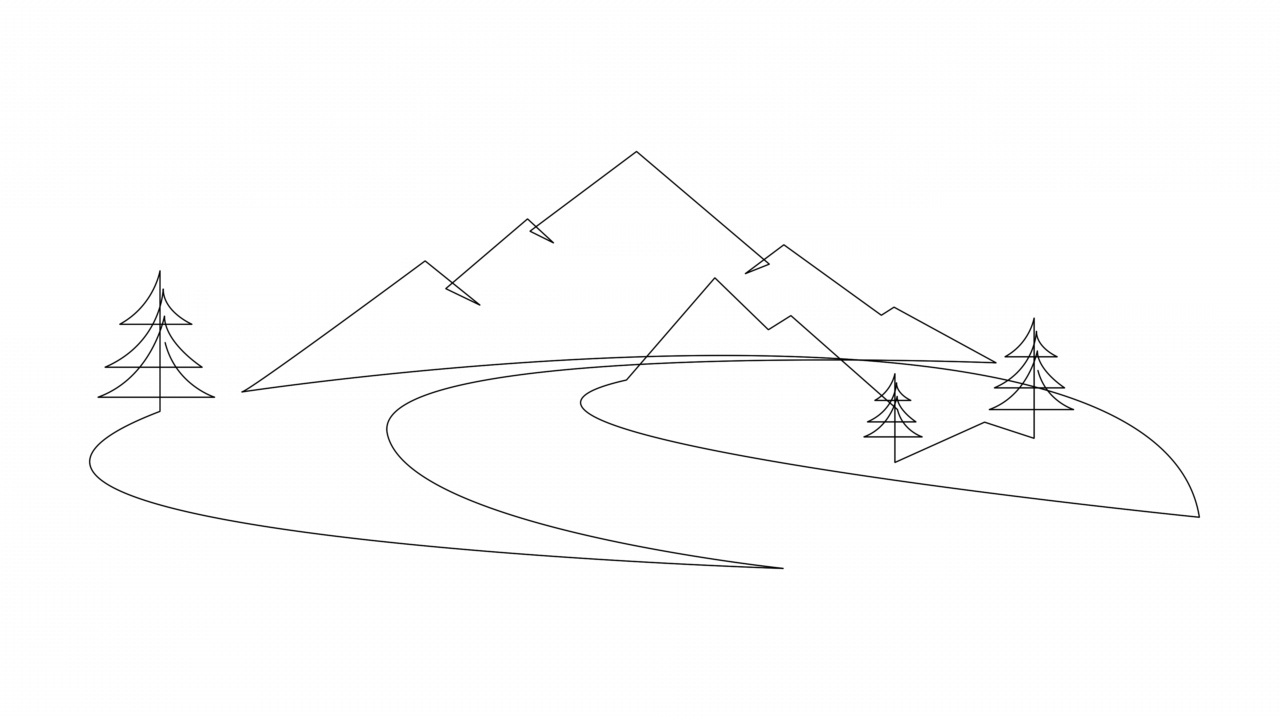 自己绘制带有河流的山景动画。极简的连续单线绘画。4 k。视频下载