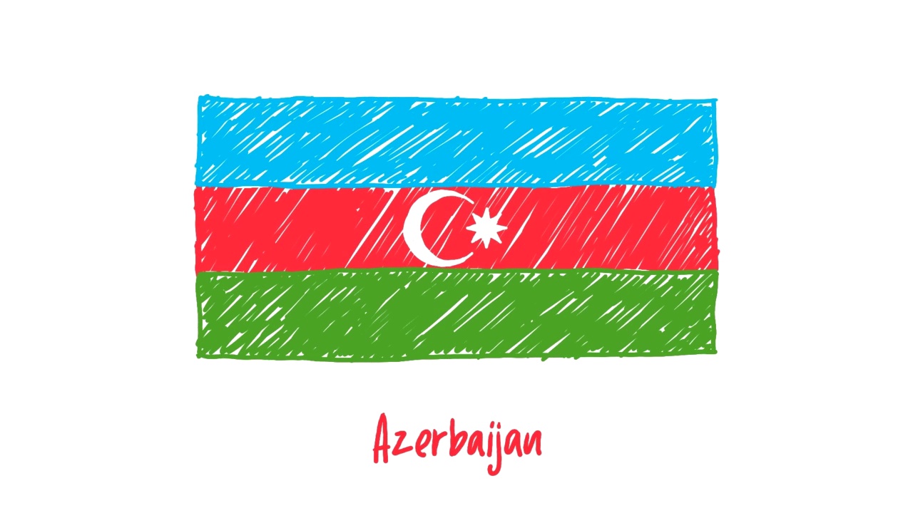 阿塞拜疆国旗标记白板或铅笔彩色素描循环动画视频素材