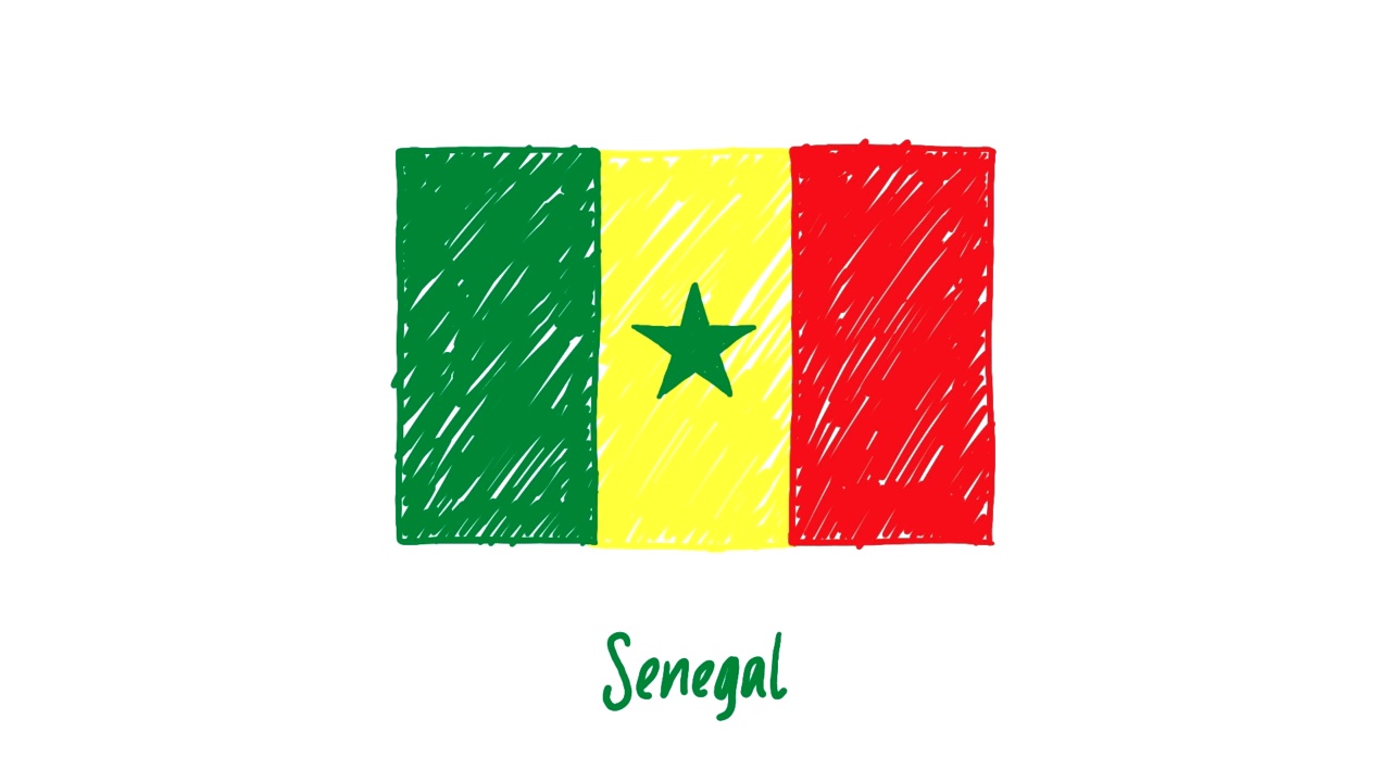 塞内加尔国旗标记白板或铅笔彩色素描循环动画视频素材
