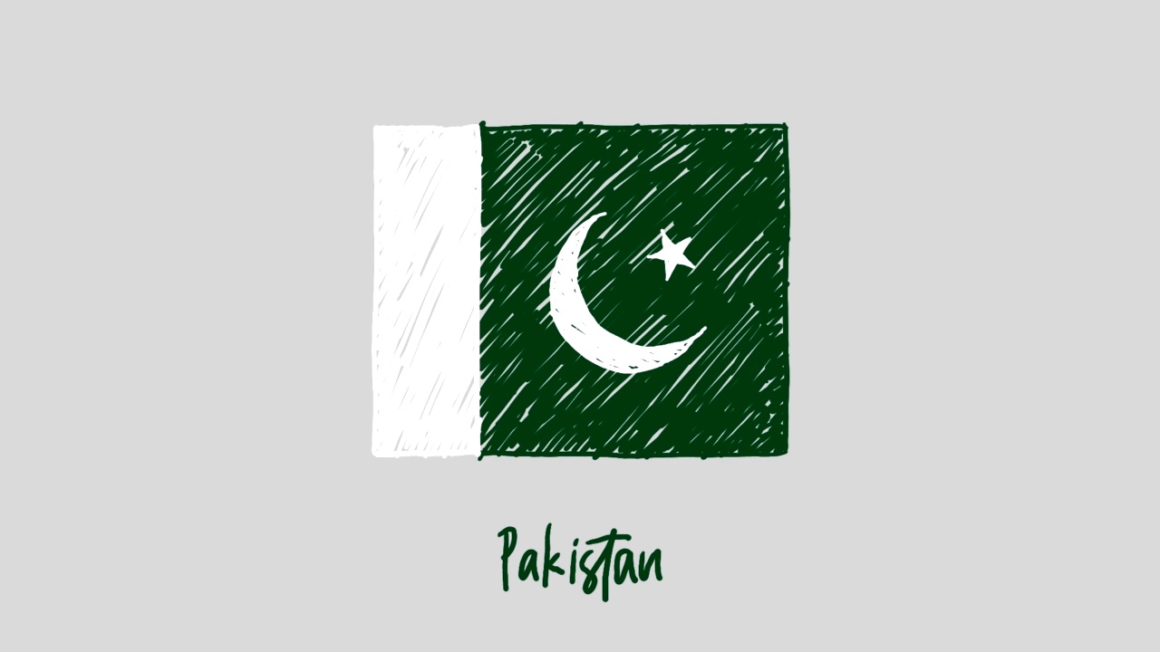 巴基斯坦国旗标记白板或铅笔彩色素描循环动画视频素材