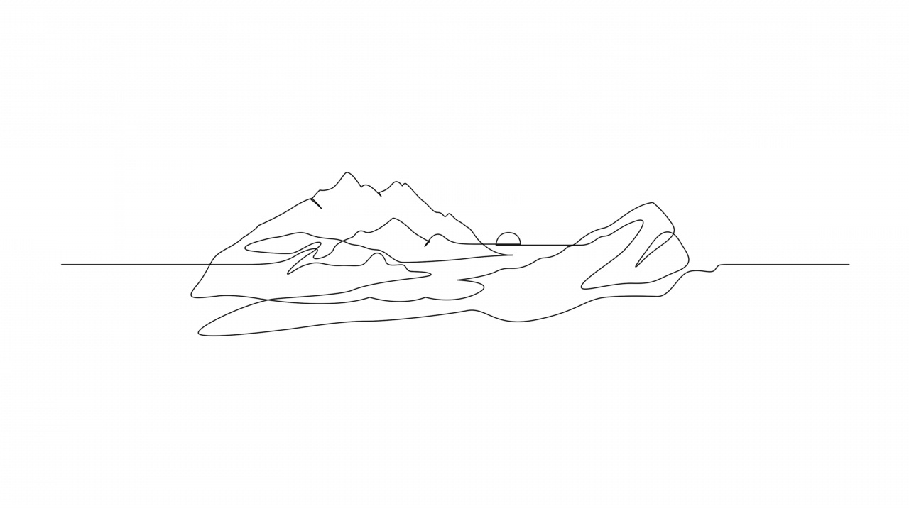 自行绘制带有河流和阳光的山景动画。极简的连续单线绘画。4 k视频下载