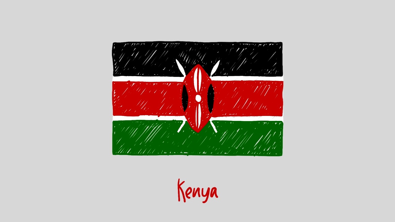 肯尼亚国旗标记白板或铅笔彩色素描循环动画视频素材