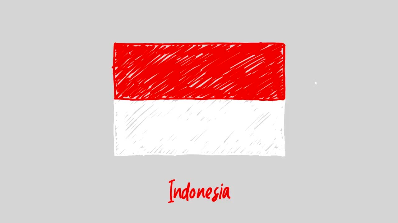 印度尼西亚国旗标记白板或铅笔彩色素描循环动画视频素材