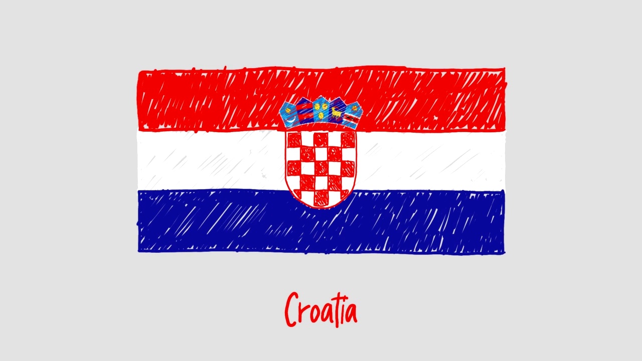 克罗地亚国旗标记白板或铅笔彩色素描循环动画视频素材