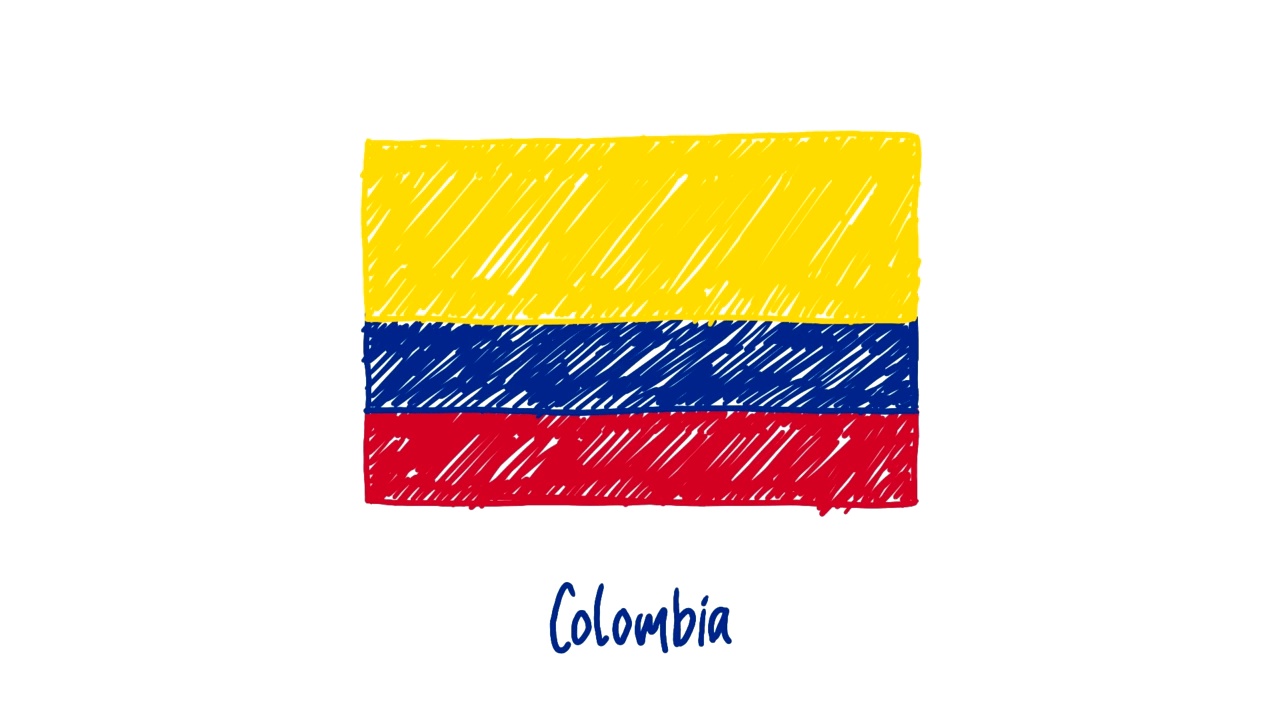 哥伦比亚国旗标记白板或铅笔彩色素描循环动画视频素材