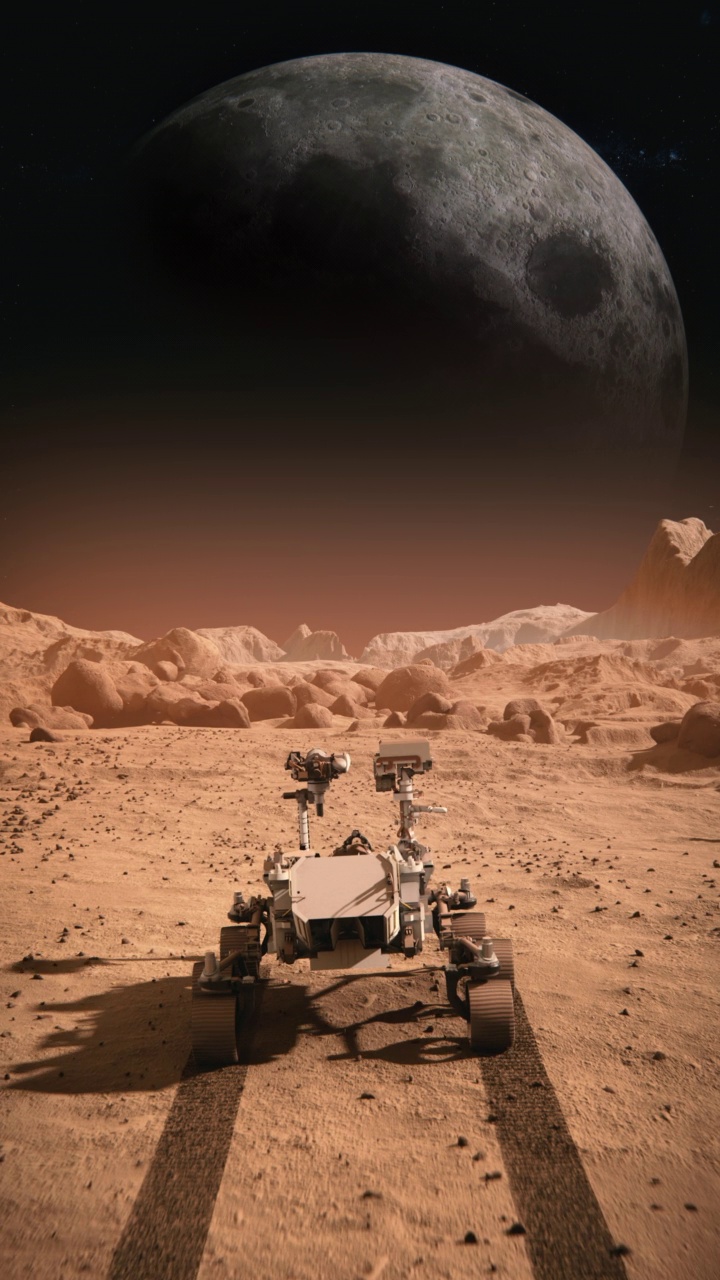 美国国家航空航天局火星探索号漫游者在火星表面向月球行进。火星表面的红色泥土。先进技术，太空探索/旅行，殖民概念。人类的重要时刻。视频素材