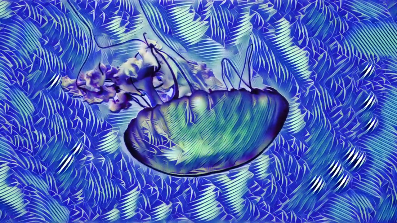 艺术蓝色的数字动画热带水母在海里游泳。数字艺术的概念视频下载