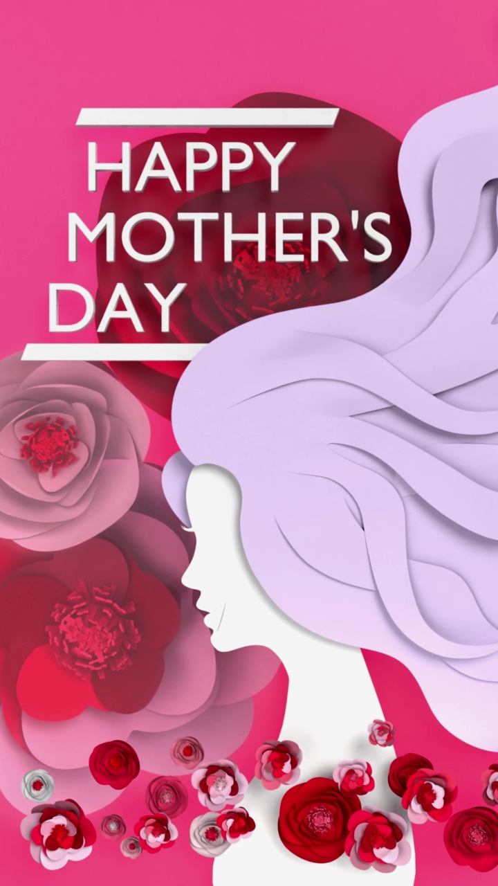垂直快乐母亲节文本和妇女剪影庆祝母亲节循环准备文件在4k分辨率视频下载