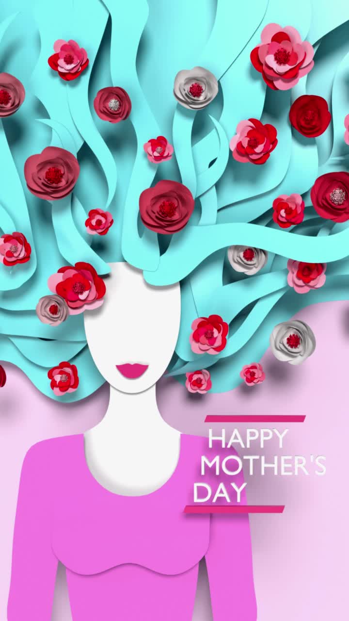 垂直女性剪影与花庆祝母亲节循环准备文件在4k分辨率视频下载
