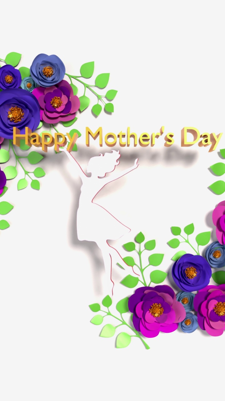 垂直快乐母亲节文本和妇女剪影庆祝母亲节循环准备在4K分辨率视频下载