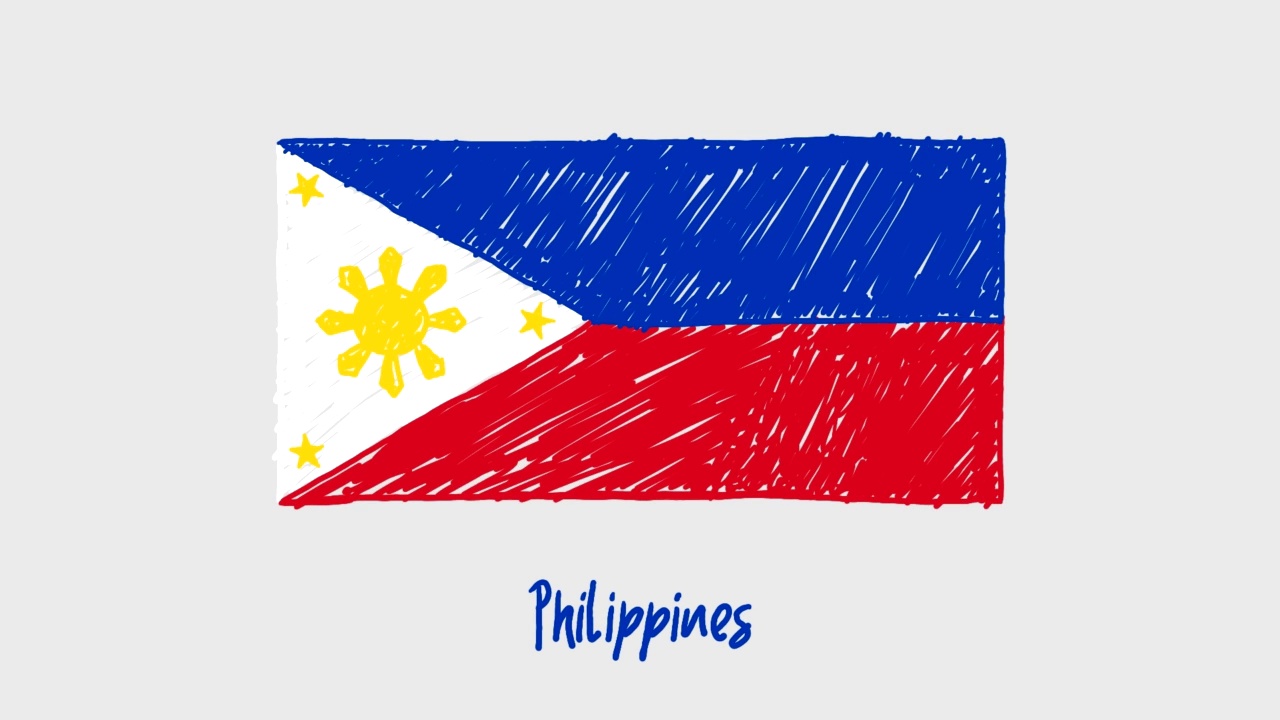 菲律宾国旗标记白板或铅笔彩色素描循环动画视频下载
