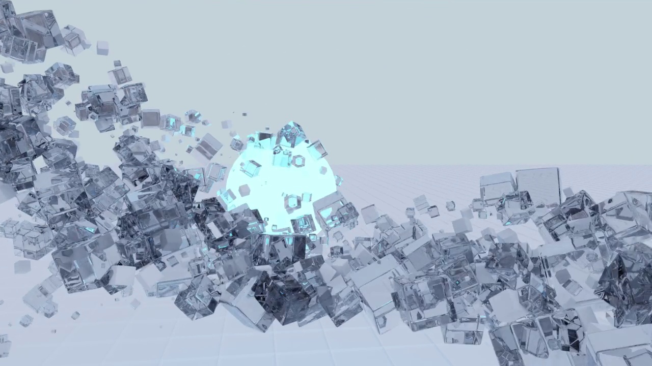 一个带有透明立方体的抽象3d动画。运动设计与一个球体，发出立方体，围绕相机旋转。视频素材