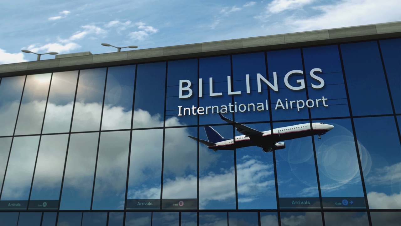 飞机降落在美国蒙大拿州比林斯机场的航站楼视频下载