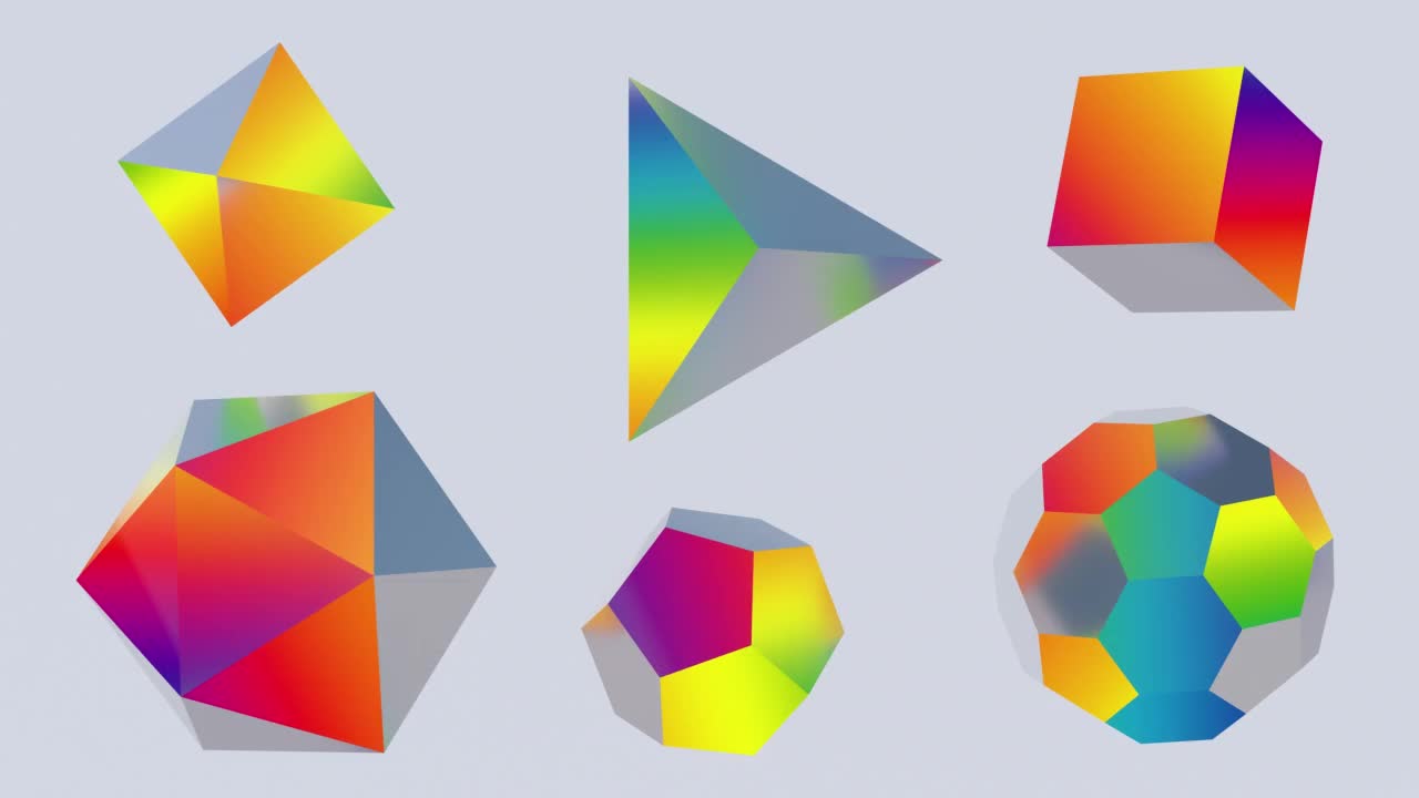 一组明亮多彩的几何形状。旋转抽象动画，3d渲染。视频下载