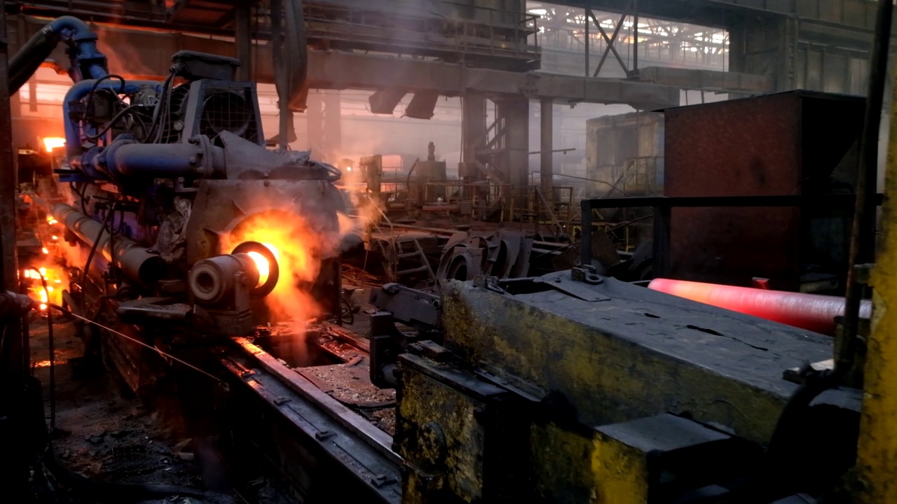 铁管离心铸造机在铸造厂视频素材
