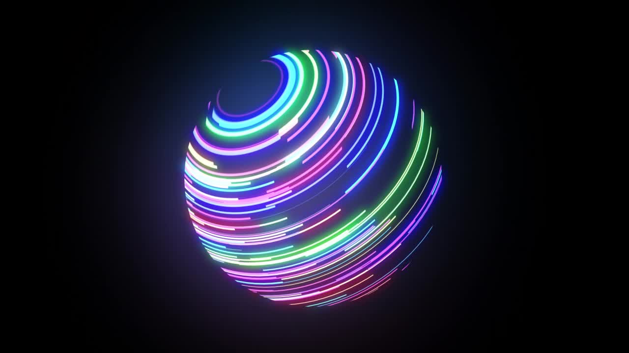 3D球体与切割辉光线动画介绍，4K抽象彩色背景视频下载