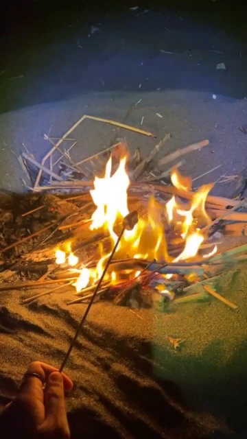 在海滩上用篝火烤棉花糖视频下载