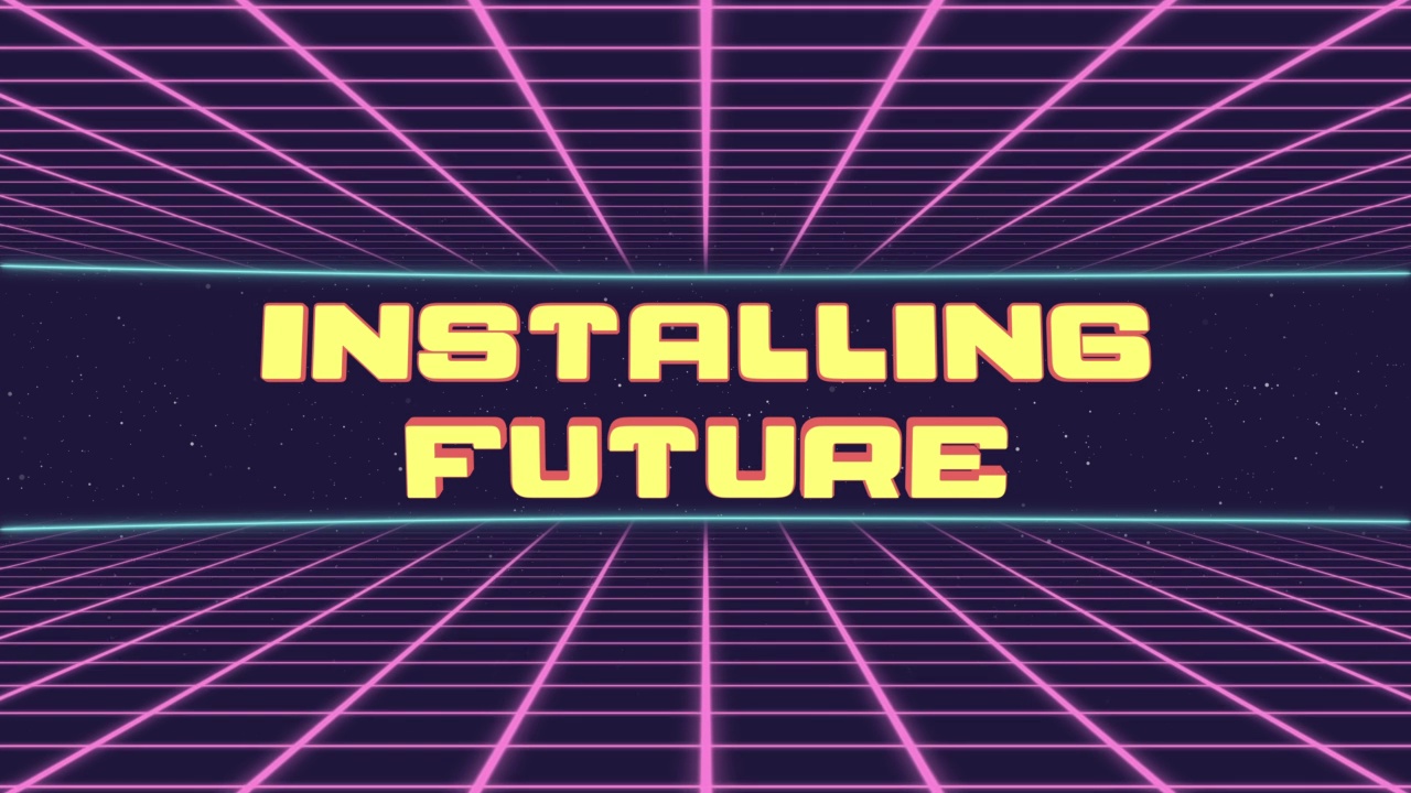 安装未来标题动画复古未来80年代90年代风格。动画方块和复古背景视频下载