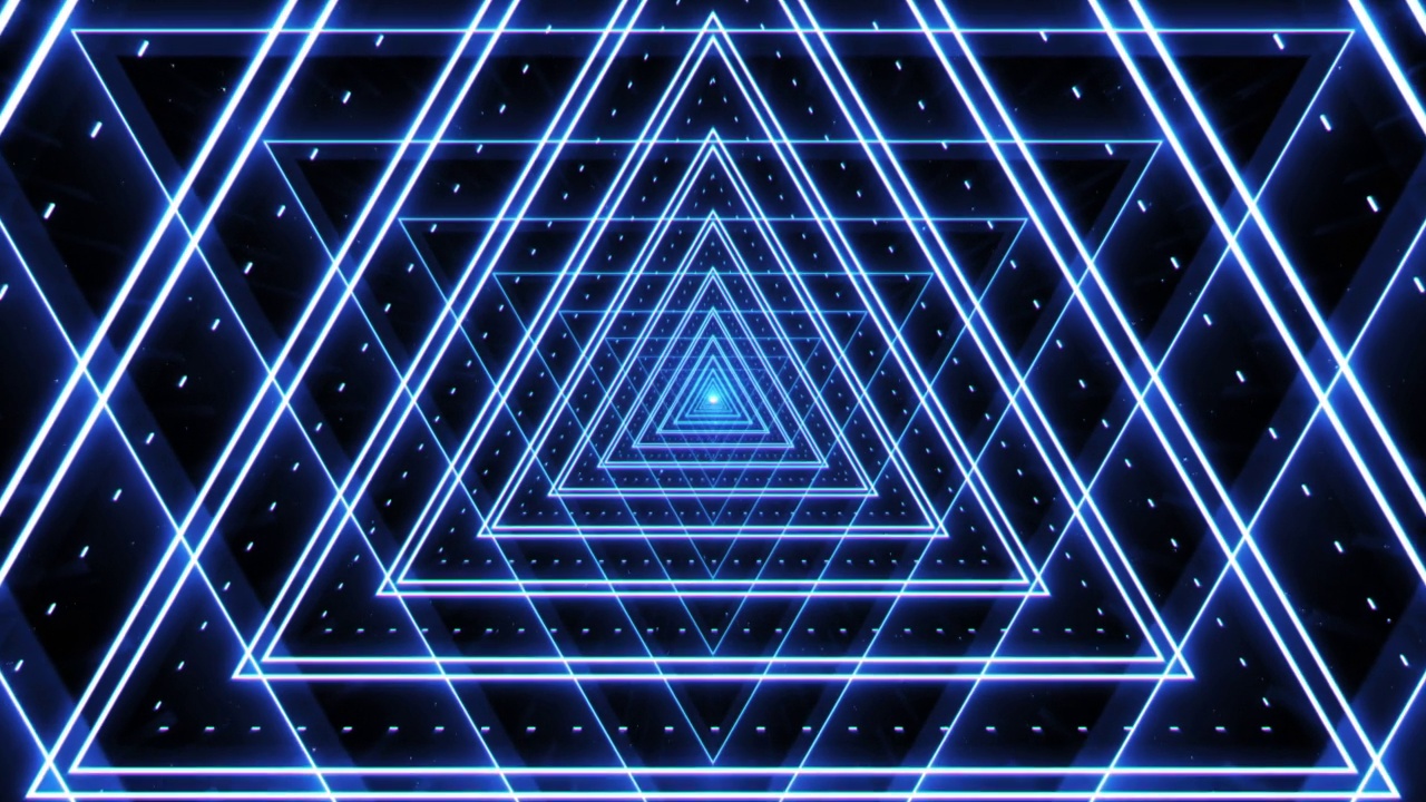 无缝循环抽象复古三角星VJ循环无限放大背景。渲染复古霓虹灯抽象未来主义。视频素材