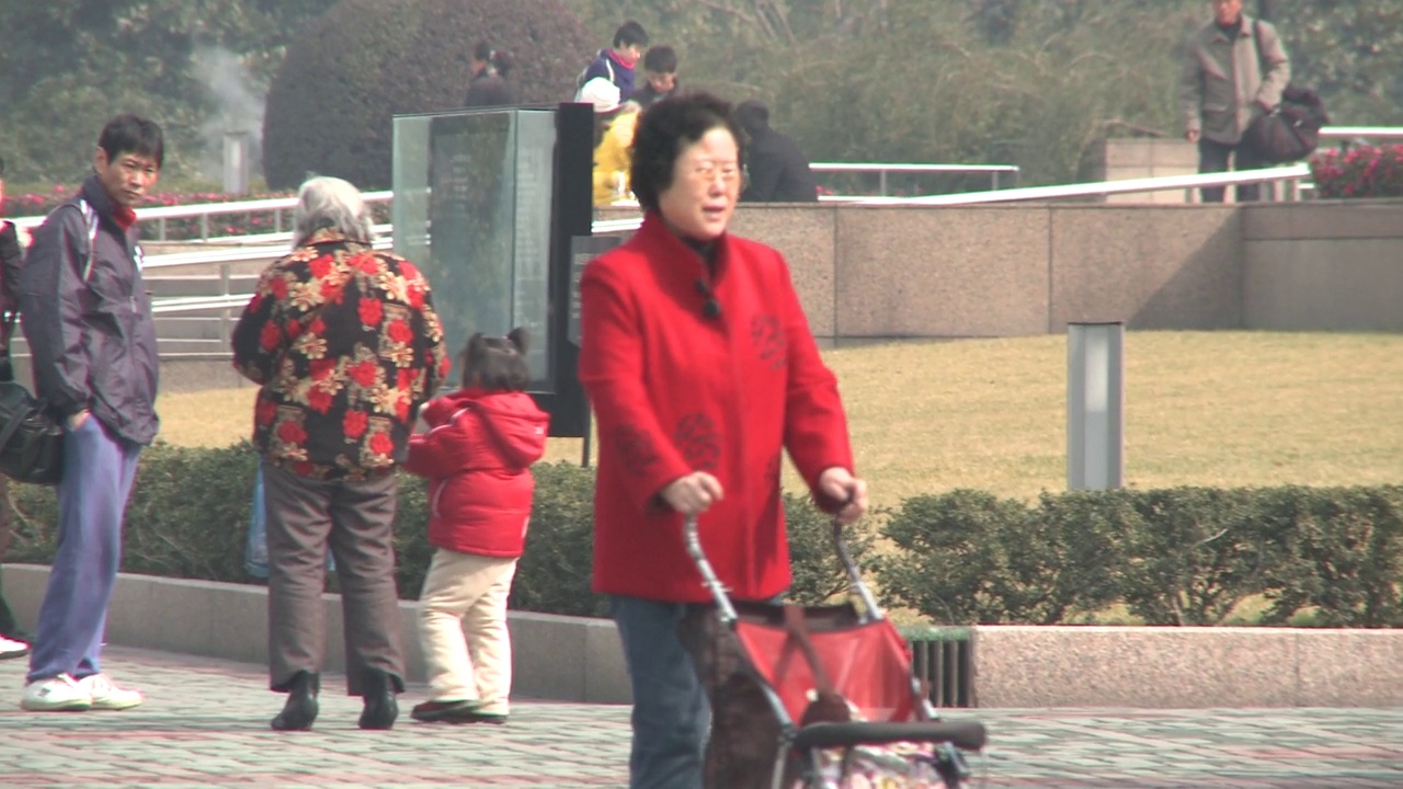 不同年龄和性别的人们在市中心的上海人民广场散步视频下载
