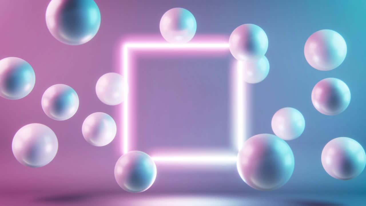 4k视频的球在运动和正方形在蓝色紫色的背景。视频下载