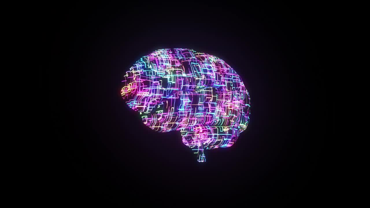 人类大脑的三维渲染与动态发光的彩色表面视频素材