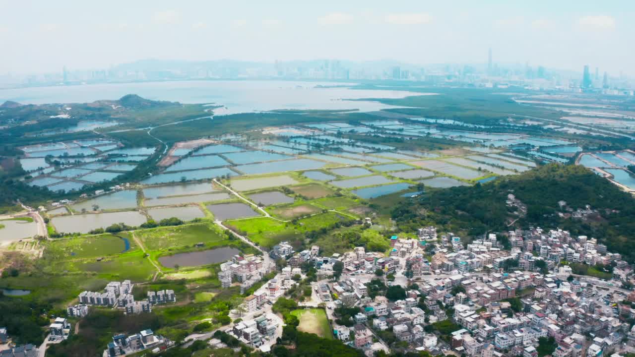 香港养鱼业及农田的高角度影像视频素材