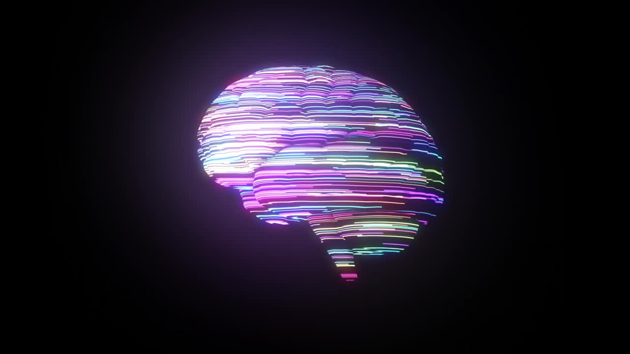 人类大脑的三维渲染与动态发光彩色表面视频素材