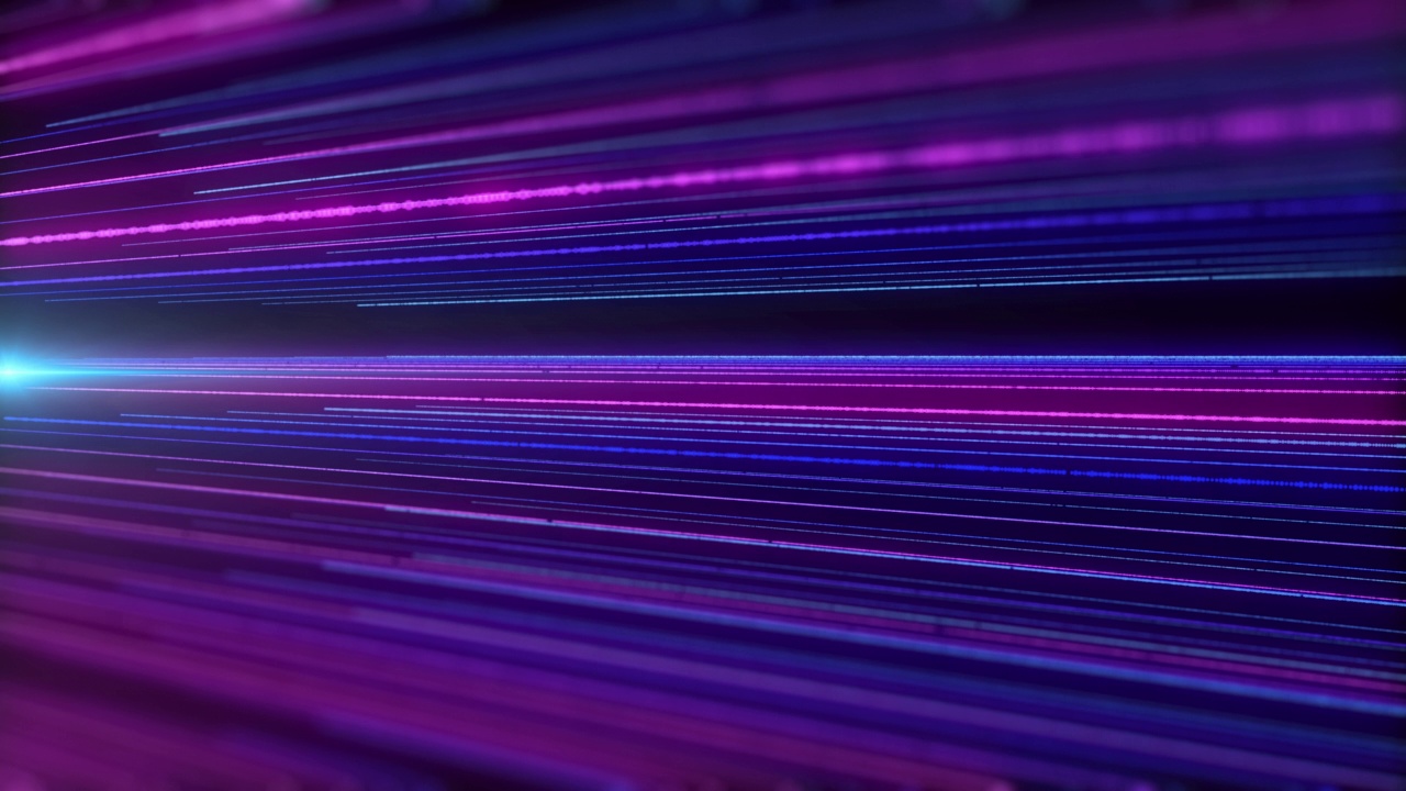 彩色辉光动态数据线传输概念。霓虹灯条纹网络空间流动的4K循环运动。视频素材