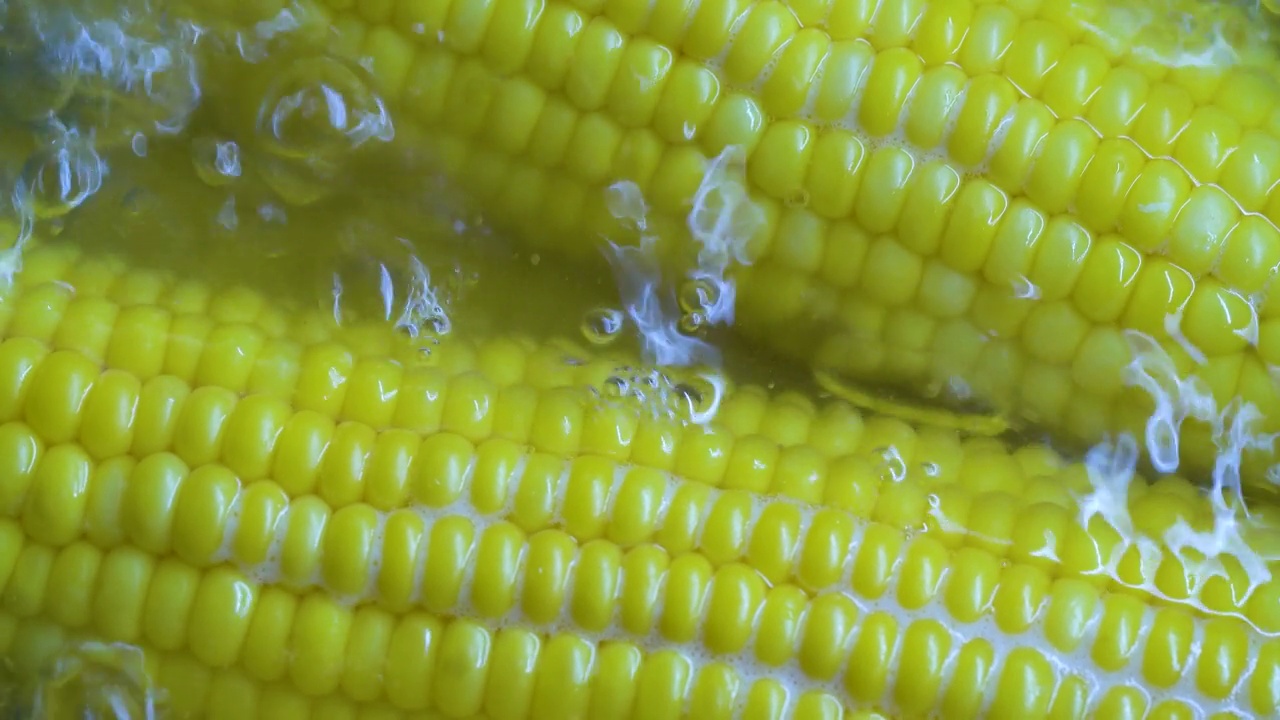 当季的甜玉米是用水煮熟的视频素材