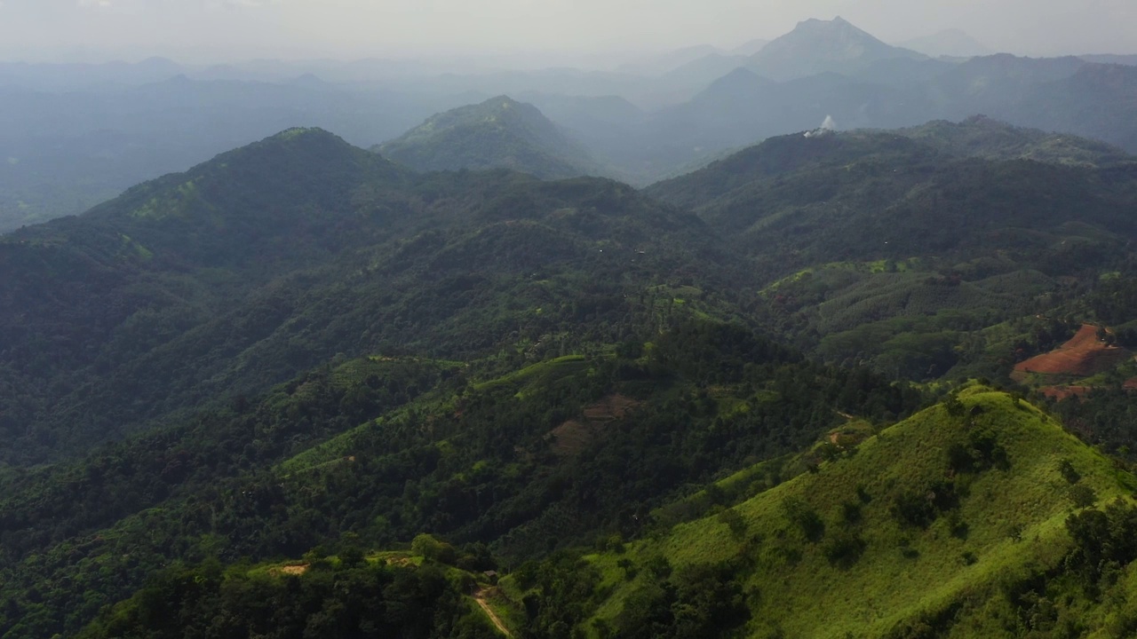 斯里兰卡丛林和山区的无人机。有热带植被的山坡。视频素材