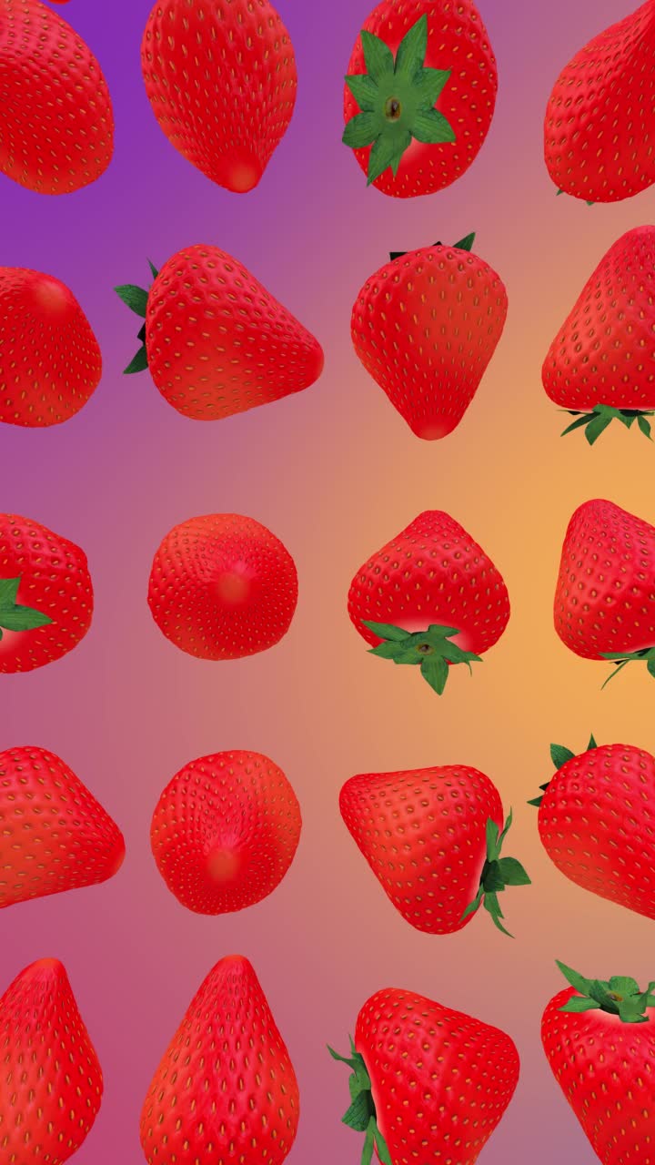草莓下落3d渲染垂直背景视频素材