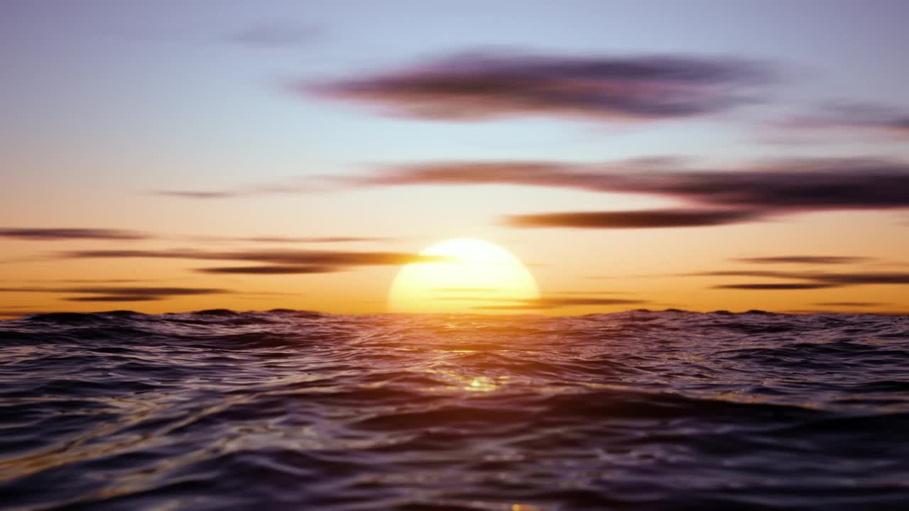 又大又热的太阳反射在地平线上的海面上。无限循环的动画。视频素材
