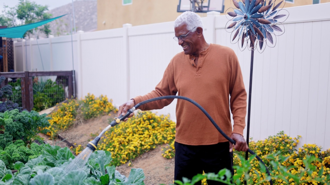 年长黑人男子照料他的花园视频下载