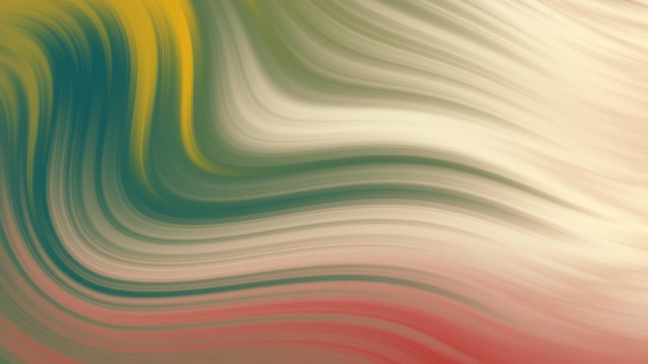 流体动态梯度进尺。移动的4k动画的绿色，黄色，红色，米色与流畅的运动在帧转向波与复制空间。抽象线条背景概念视频素材