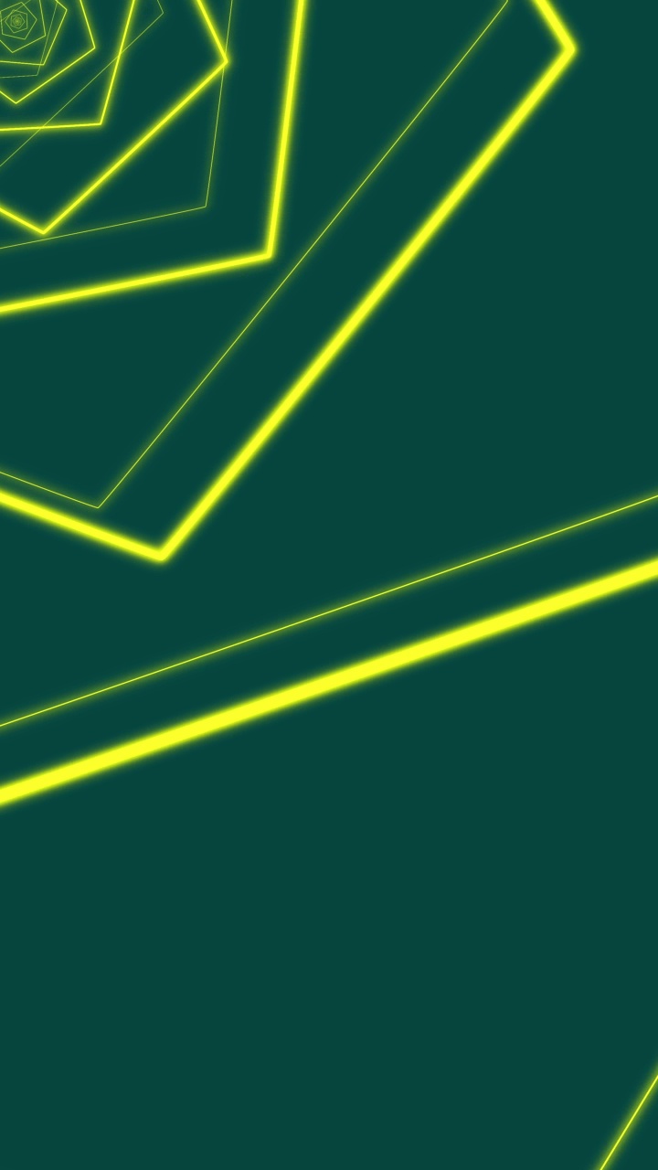摘要数码霓虹灯五角形隧道背景。垂直的4K模糊模式，向前移动和改变颜色与绿色，红色和黄色。技术和网络概念与拷贝空间视频素材