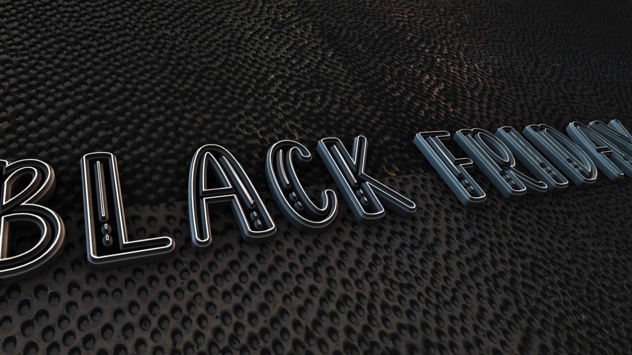 3D铬白文字文字云飞舞的黑色星期五动画效果。4K 3D动画字飞字效果元素介绍，标题横幅。色彩斑斓的怀旧游戏视频下载