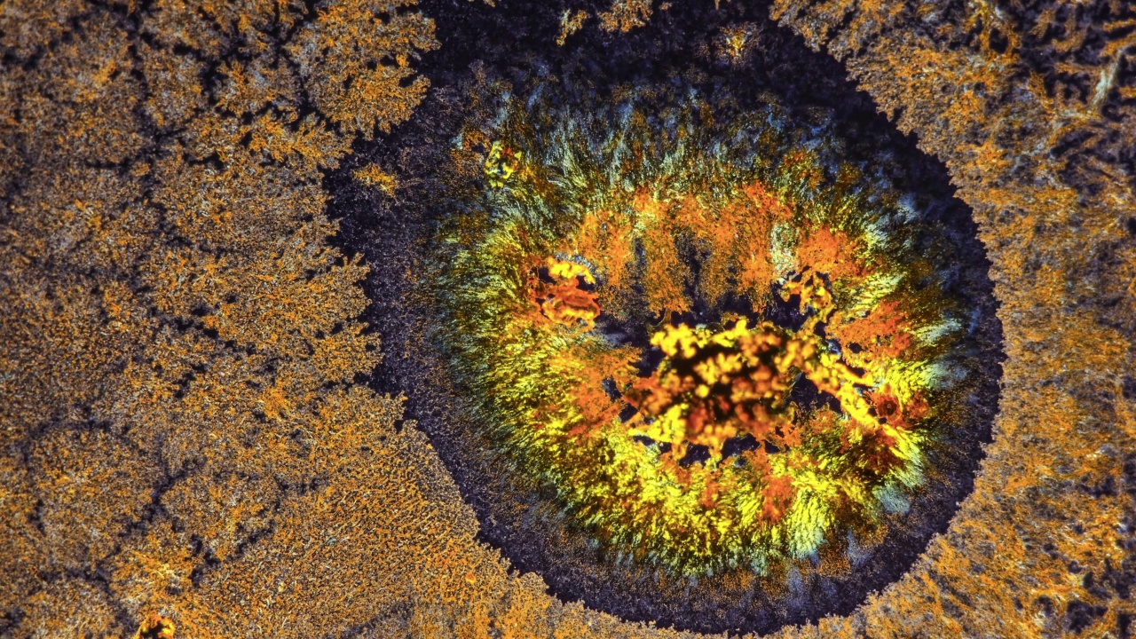 在显微镜下，化学溶液的结晶看起来很像火山熔岩视频下载