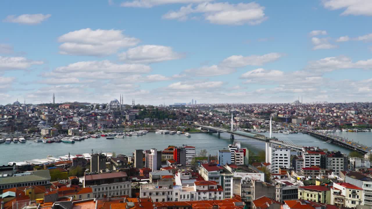 从土耳其加拉塔俯瞰伊斯坦布尔的美景。城市的欧洲部分。间隔拍摄。视频素材