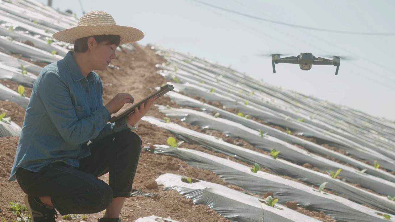 农民使用无人机在农民，智能农场视频素材