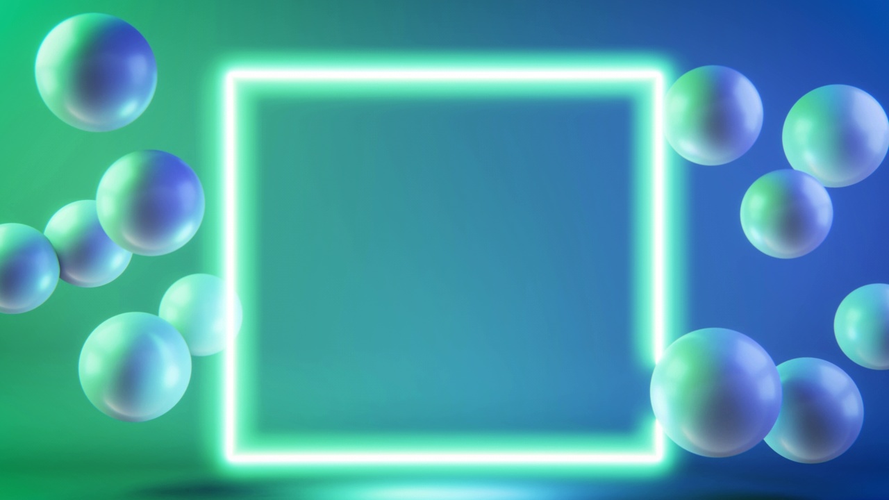4k视频的球在运动和正方形在蓝绿色的背景。视频下载