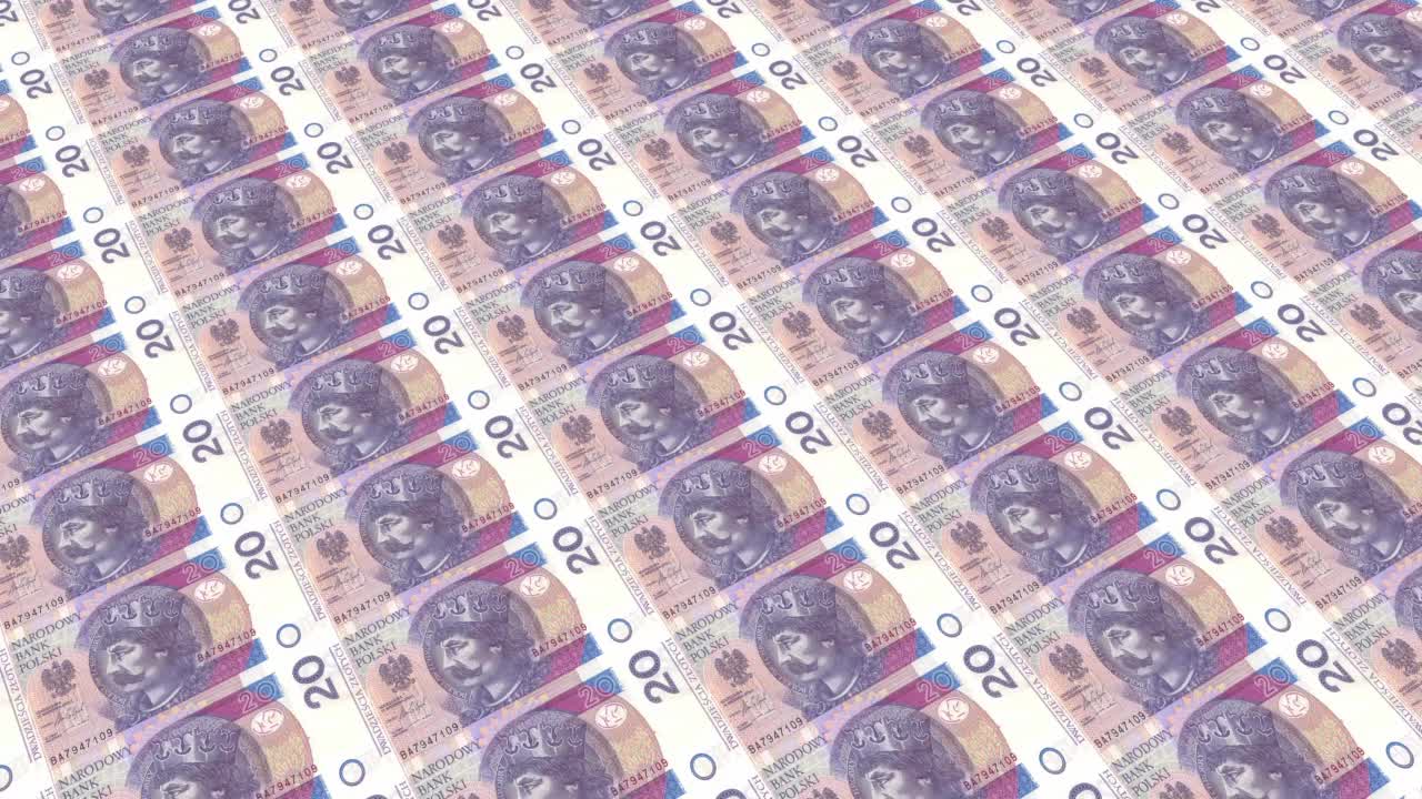 兹罗提货币印刷机的无缝回路视频素材