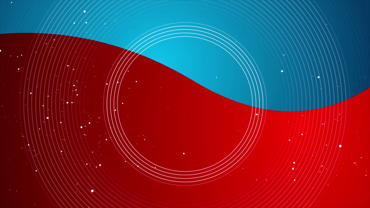 红色蓝色波浪运动背景与白色线性圆圈和点视频素材