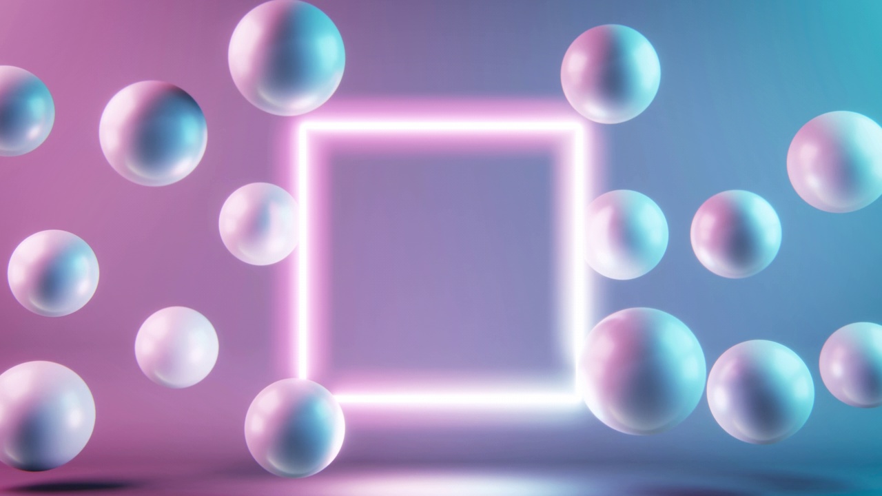 4k视频的球在运动和方块在蓝色紫色的背景。视频下载